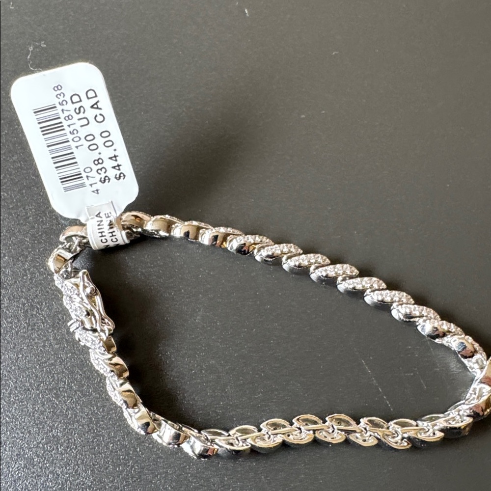 Anthropologie NWT  Silver Crystal Pavé Cuban Link Bracelet